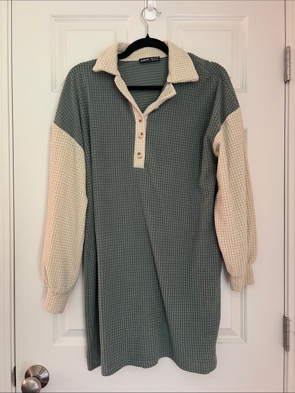 Green and Cream Waffle Knit Polo Tunic